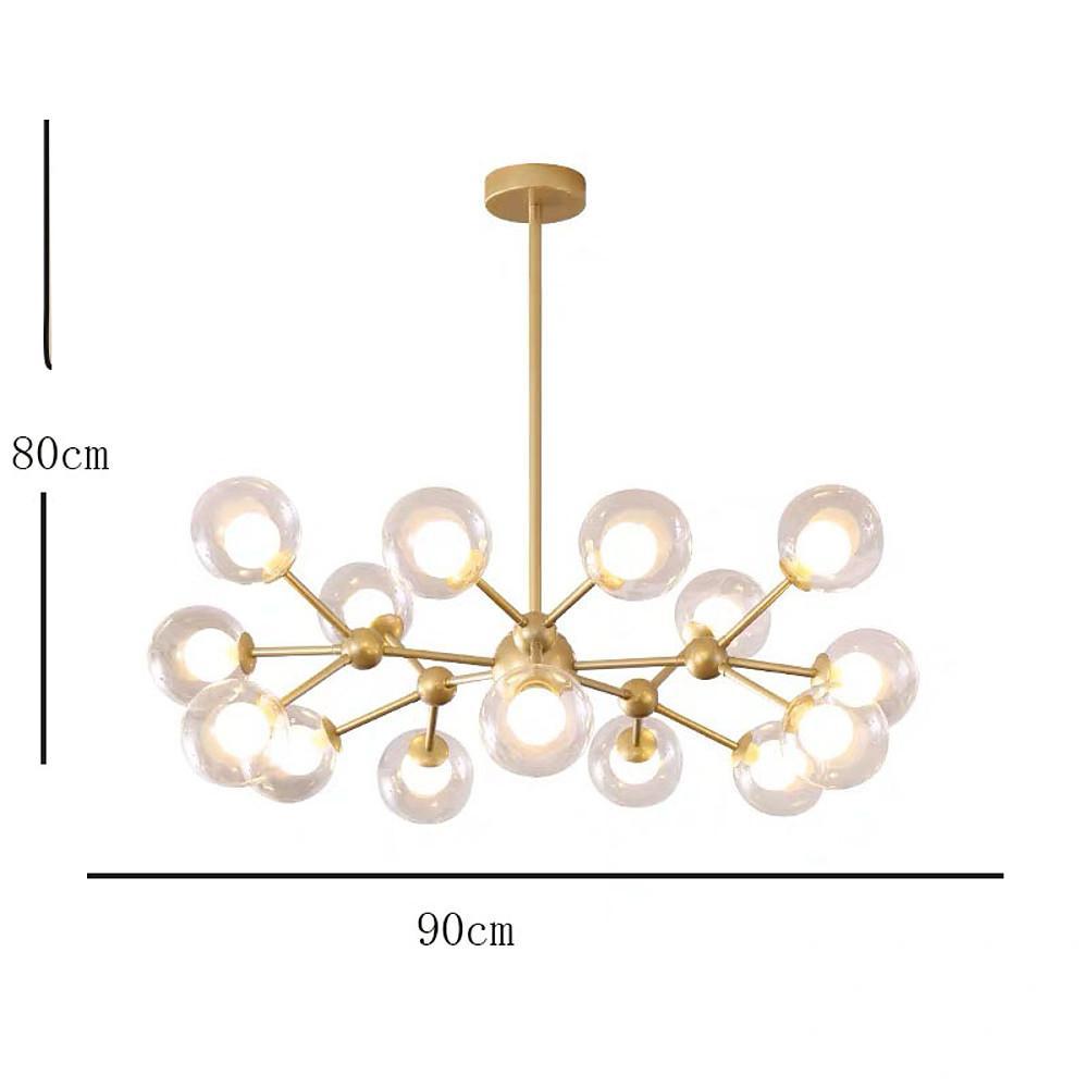 Modern 15 Light Sputnik Cluster Chandelier with Glass Globe Shades for Living Room