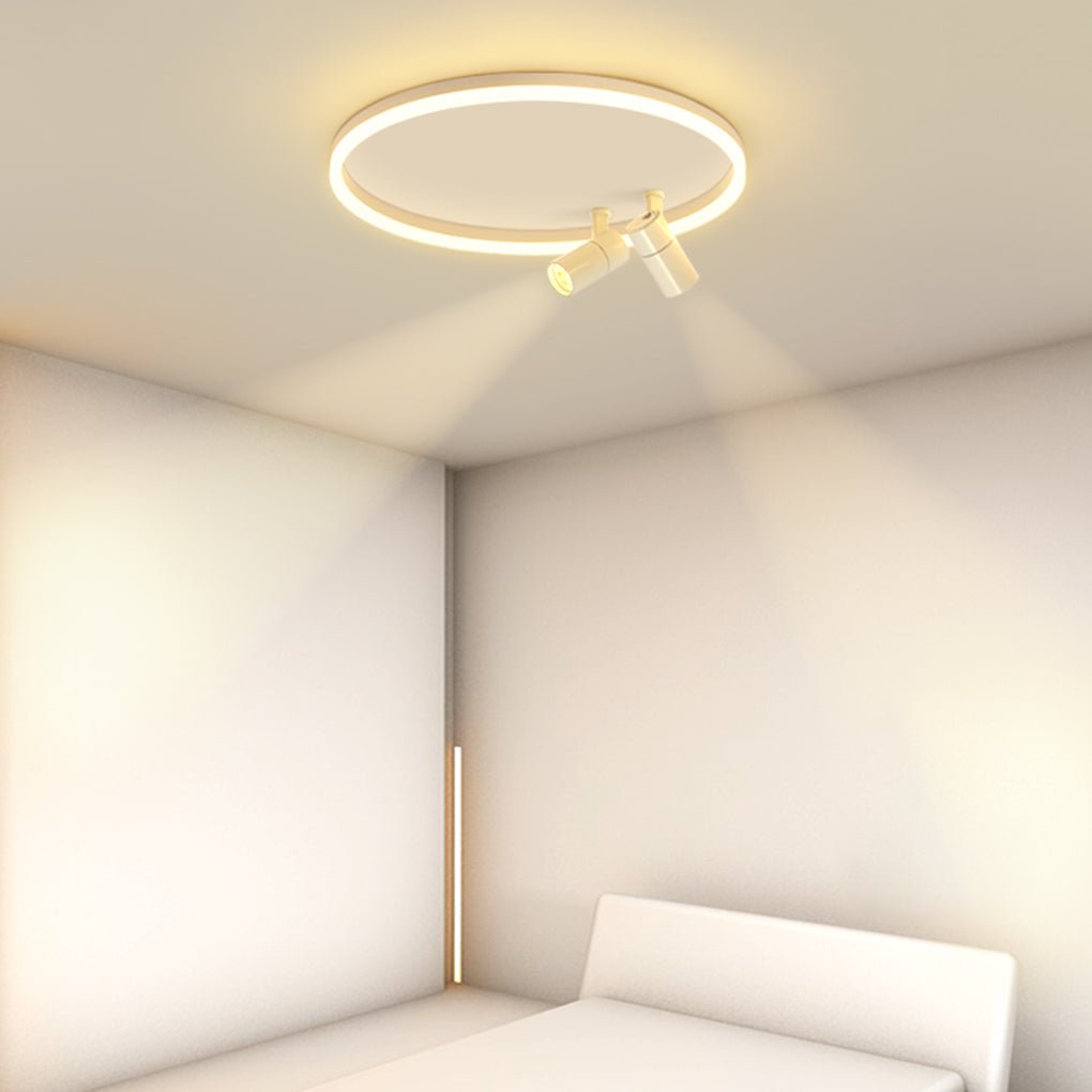 Modern 16 Inch Dimmable Round Ceiling Flush Mount Light with Dual Adjustable Track Spotlights and PMMA Lampshade