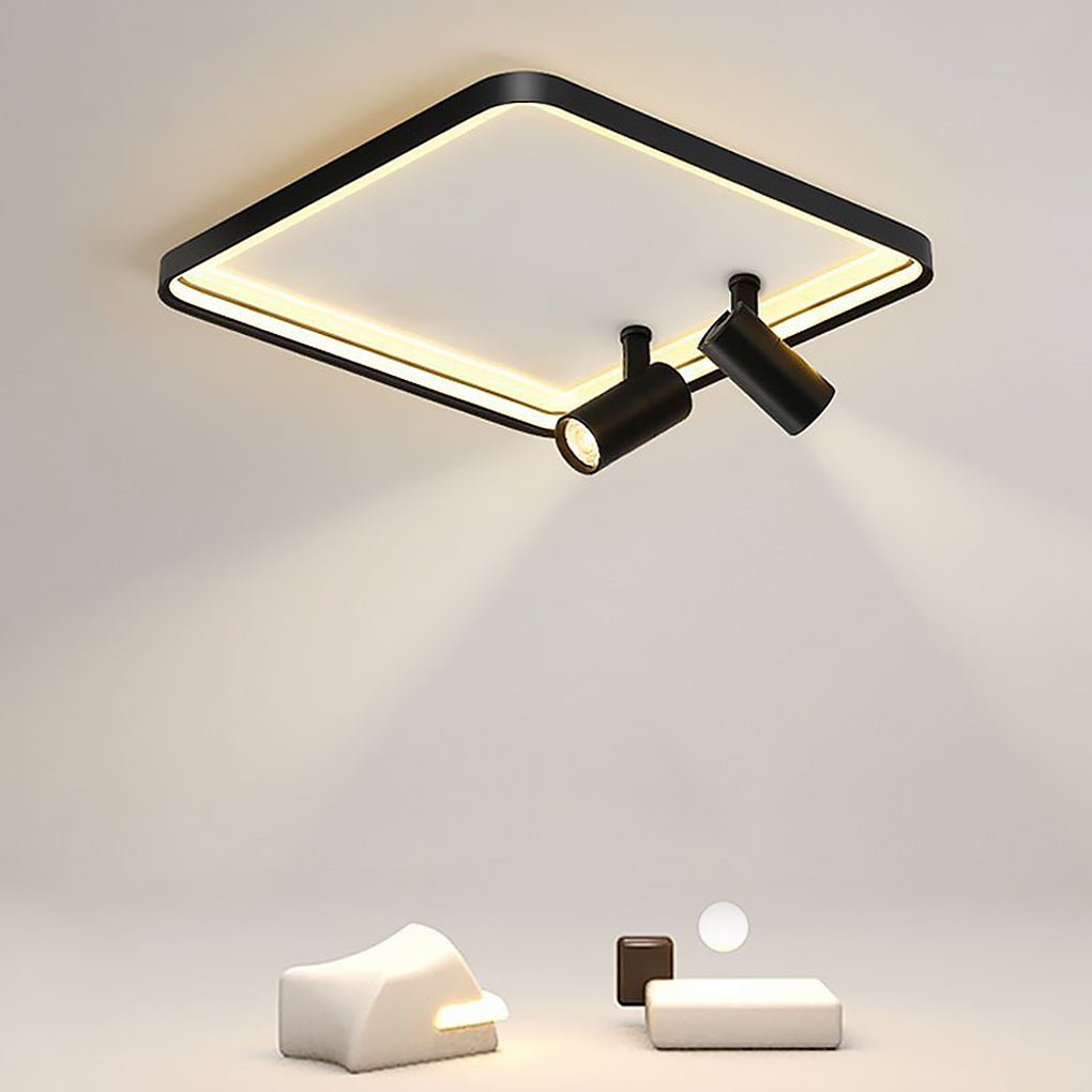 Modern 16 Inch Square Flush Mount Ceiling Light Dimmable LED with Dual Rotatable Spotlights