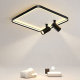 Modern 16 Inch Square Flush Mount Ceiling Light Dimmable LED with Dual Rotatable Spotlights