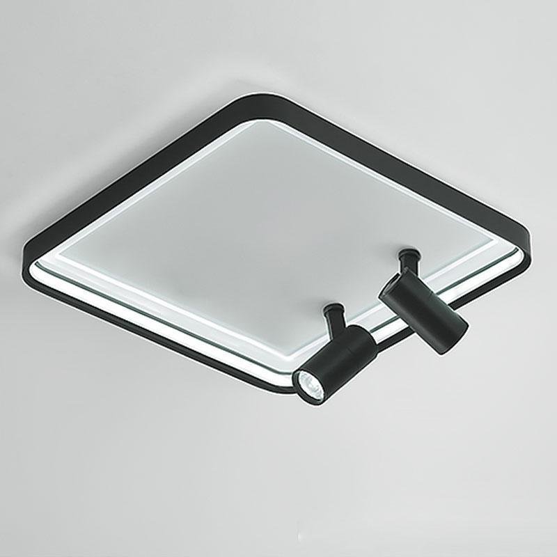 Modern 16 Inch Square Flush Mount Ceiling Light Dimmable LED with Dual Rotatable Spotlights