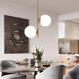 Modern 2 Light Ball Glass LED Pendant Light Adjustable Electroplated Metal Hanging Fixture