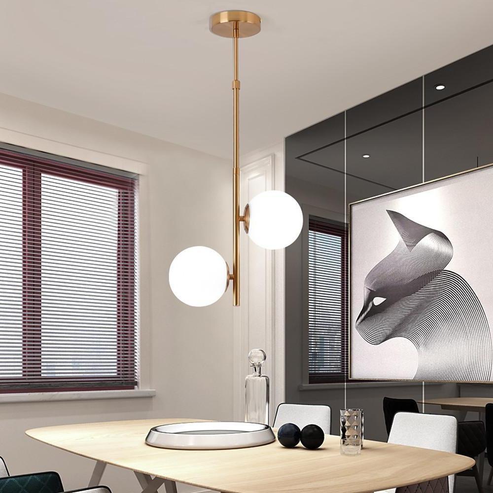 Modern 2 Light Ball Glass LED Pendant Light Adjustable Electroplated Metal Hanging Fixture
