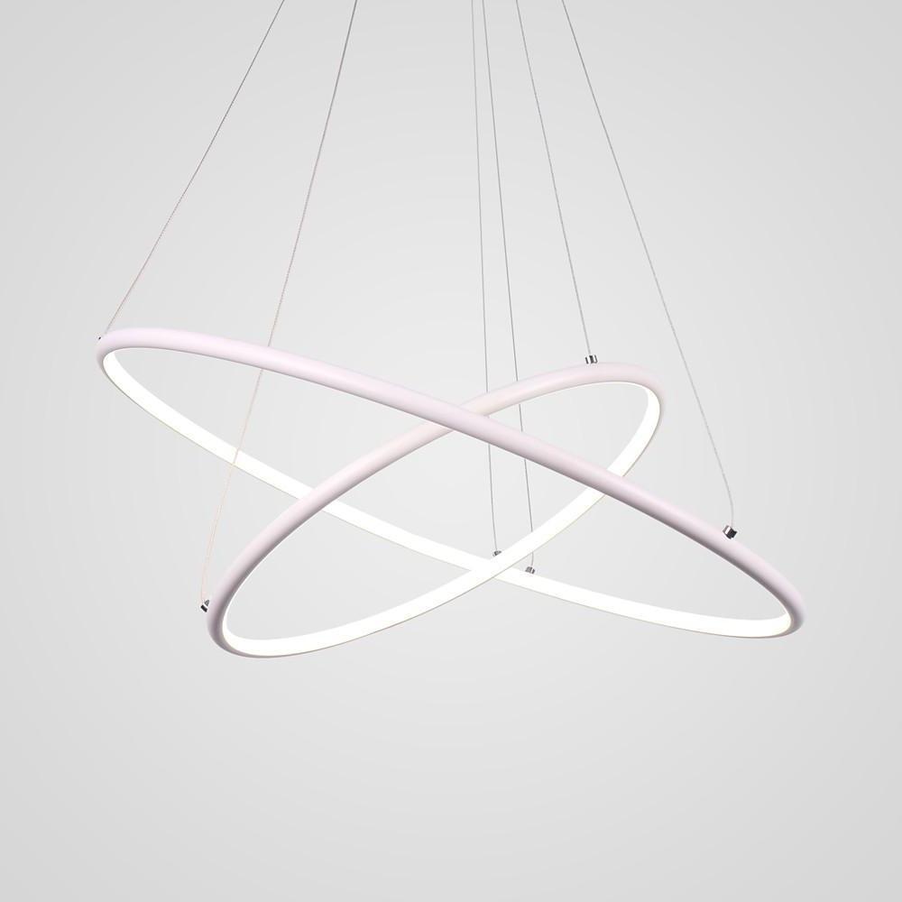 Modern 2 Ring LED Chandelier Geometric Pendant Light with Adjustable Height for Dining Room