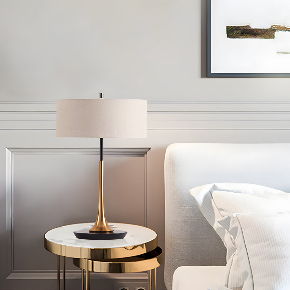 Modern 21.7 Inch Metal Table Lamp in Espresso Bronze and Gold Brass with Fabric Shade