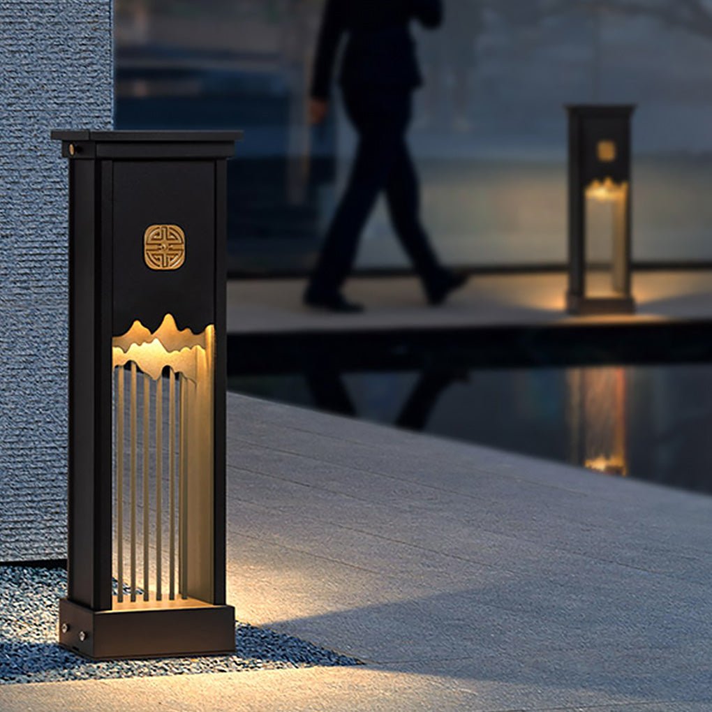 Modern 24 Inch LED Outdoor Pathway Light Waterproof Mountain Design Garden Bollard Lamp in Black