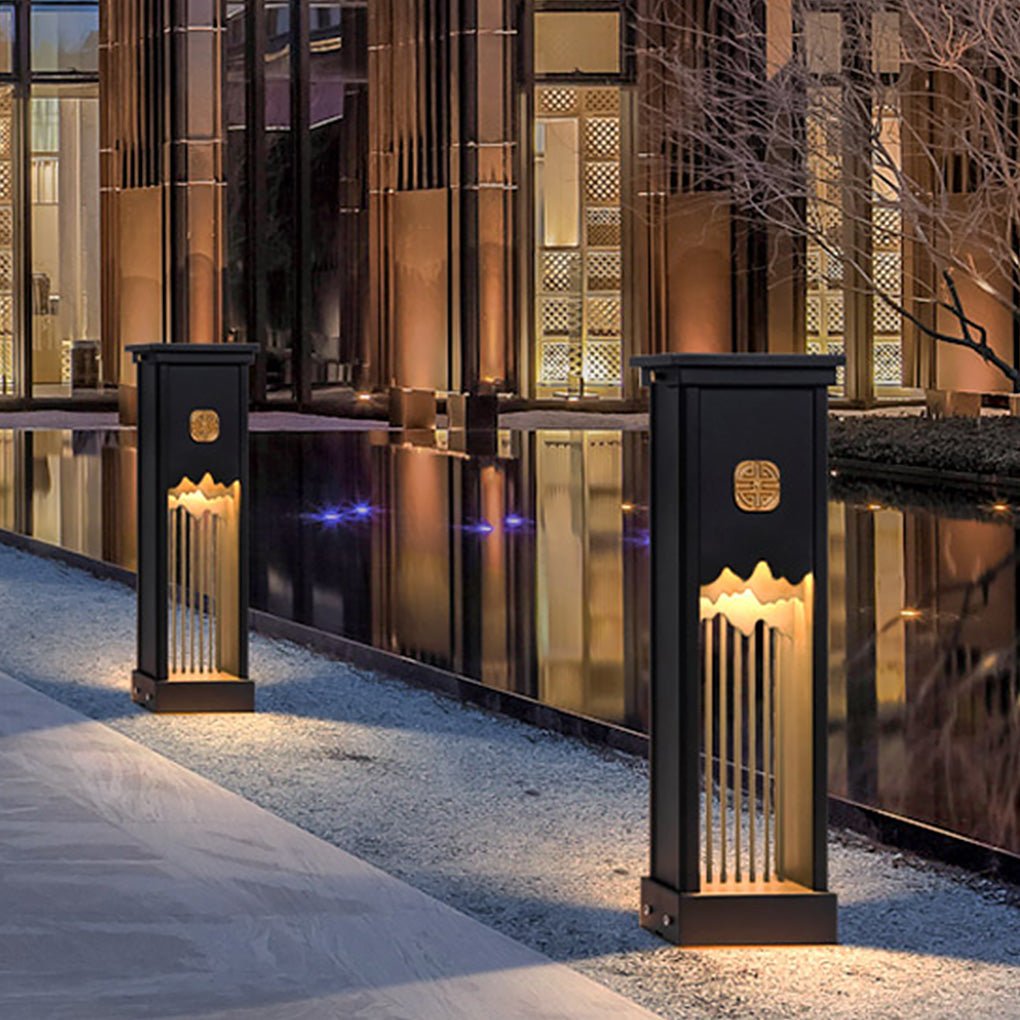 Modern 24 Inch LED Outdoor Pathway Light Waterproof Mountain Design Garden Bollard Lamp in Black