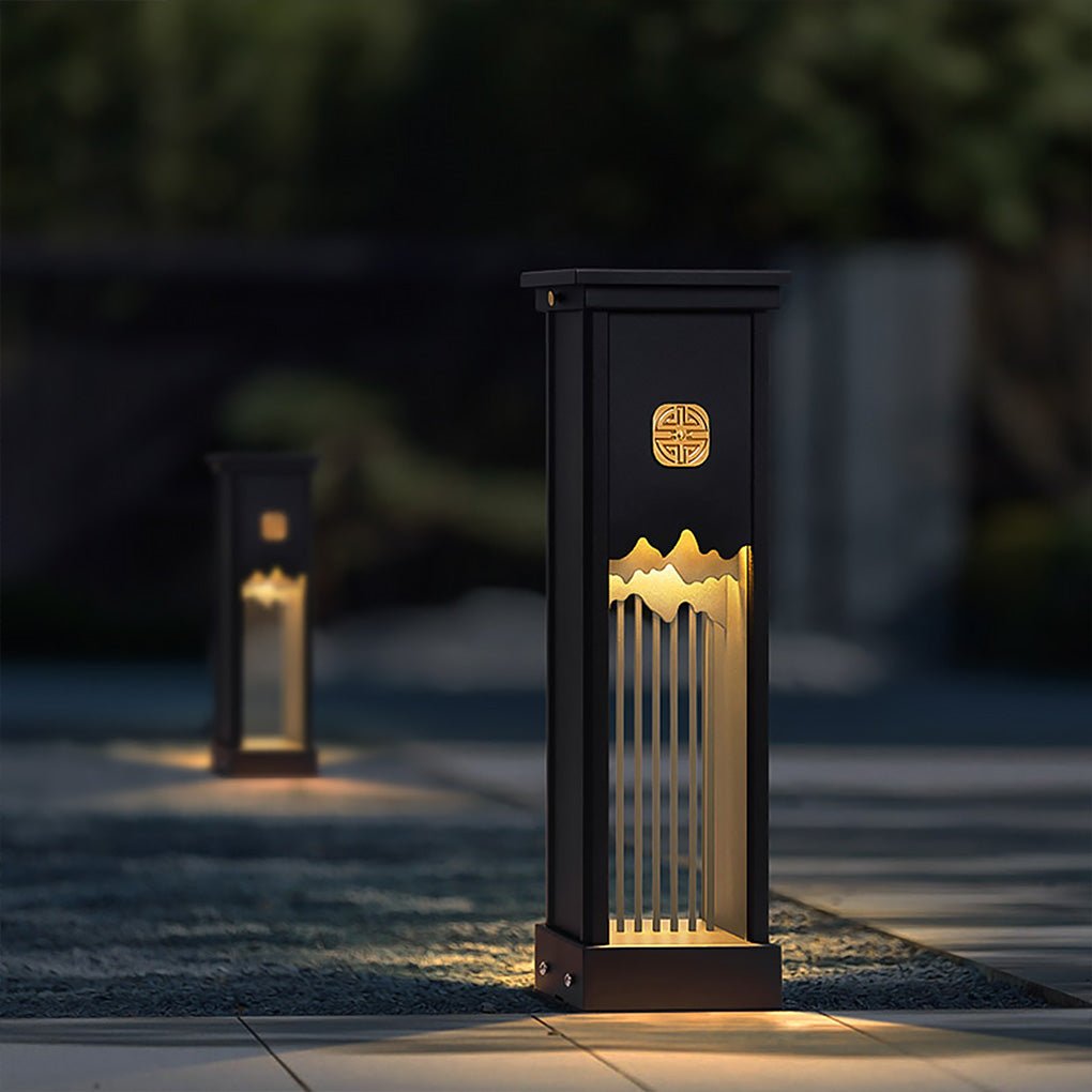 Modern 24 Inch LED Outdoor Pathway Light Waterproof Mountain Design Garden Bollard Lamp in Black