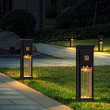 Modern 24 Inch LED Outdoor Pathway Light Waterproof Mountain Design Garden Bollard Lamp in Black