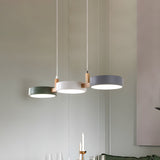 Modern 3 Light Geometric Trio Pendant Lamp with Green White and Grey Circular Shades