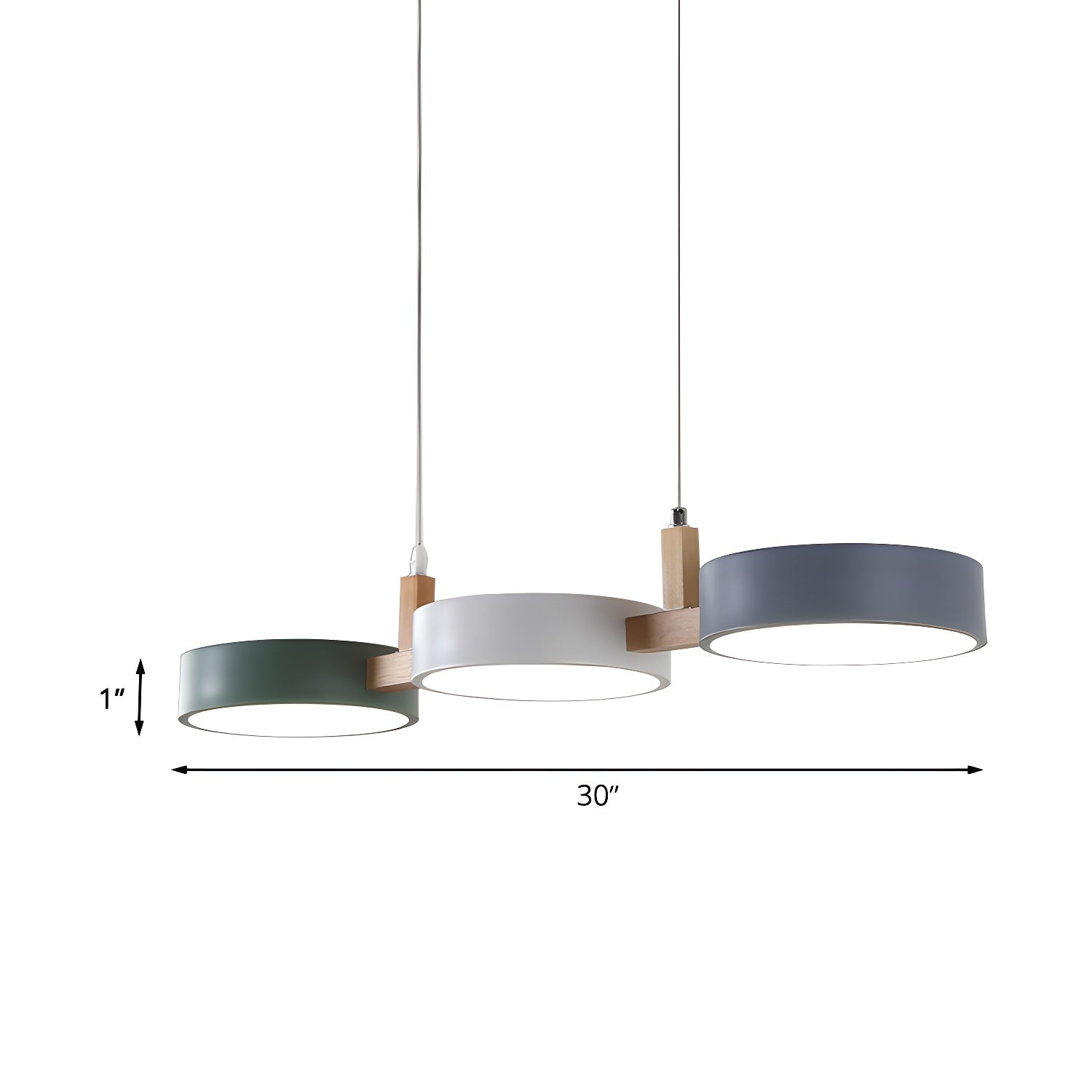 Modern 3 Light Geometric Trio Pendant Lamp with Green White and Grey Circular Shades