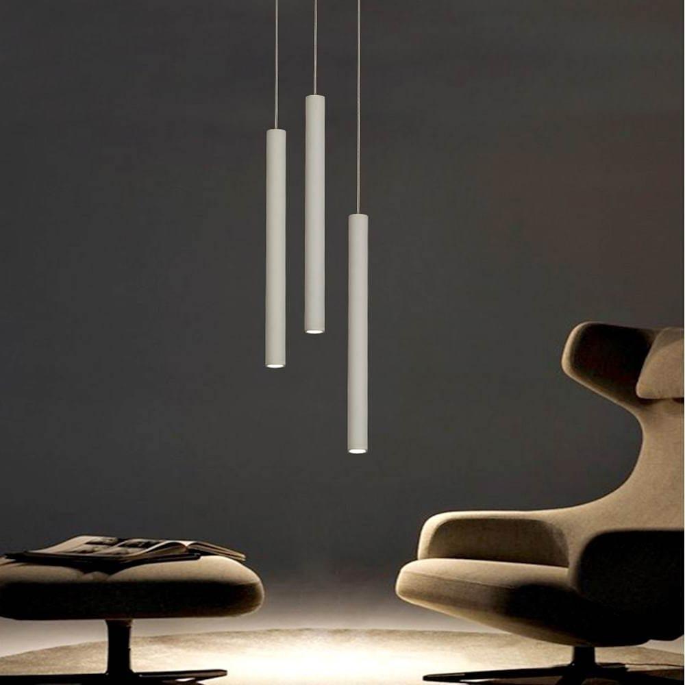 Modern 3 Light LED Kitchen Island Pendant Lighting with Adjustable Cord in Black and White Aluminum