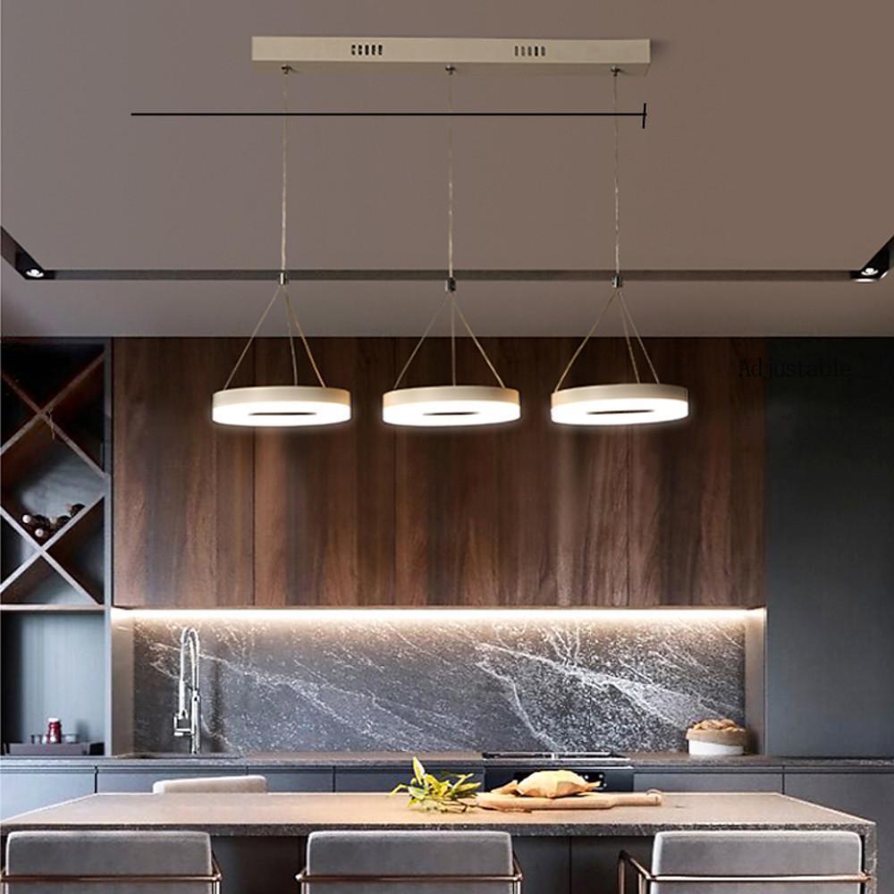 Modern 3 Ring Dimmable LED Chandelier Adjustable Circle Pendant Light for Dining Room