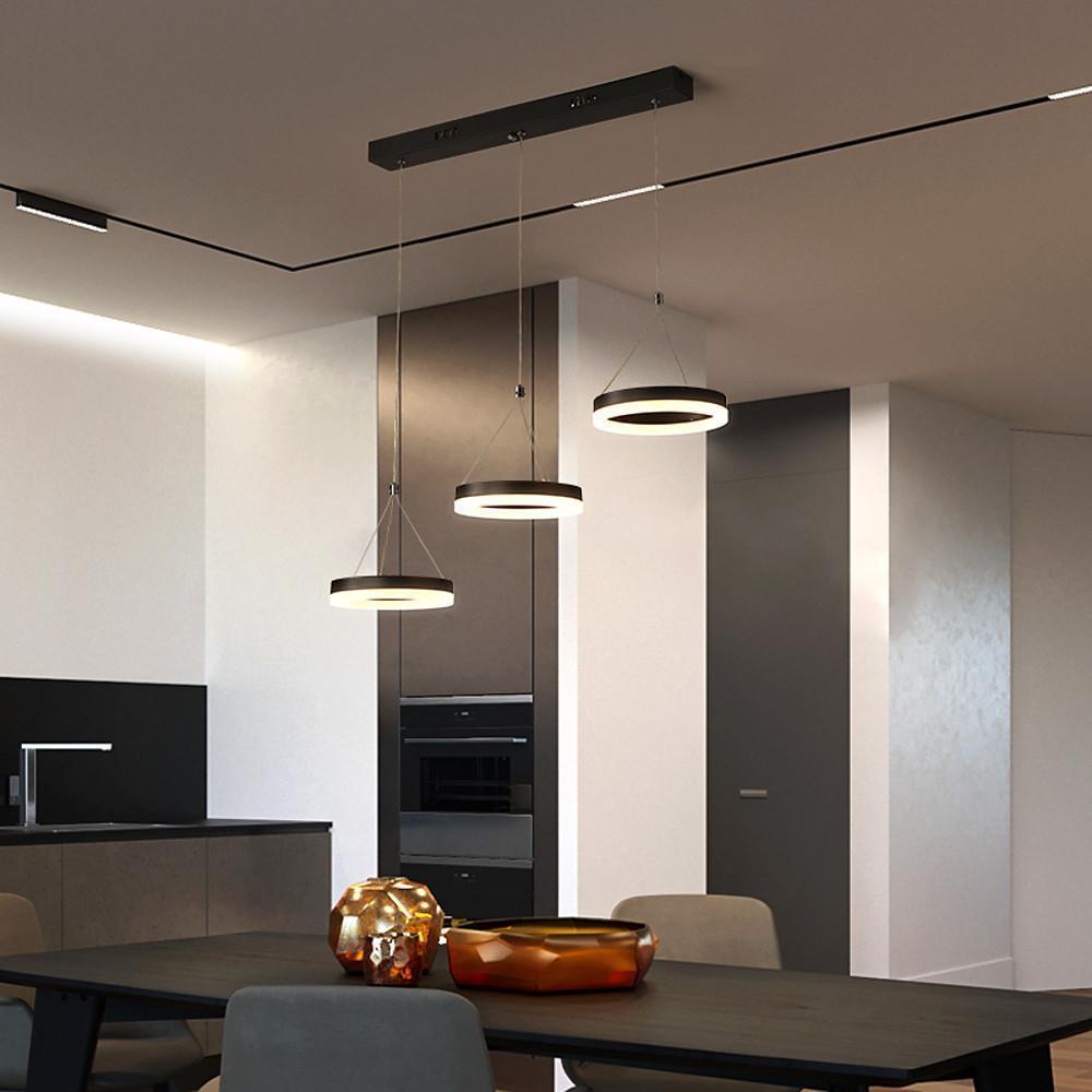 Modern 3 Ring Dimmable LED Chandelier Adjustable Circle Pendant Light for Dining Room