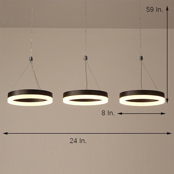 Modern 3 Ring Dimmable LED Chandelier Adjustable Circle Pendant Light for Dining Room