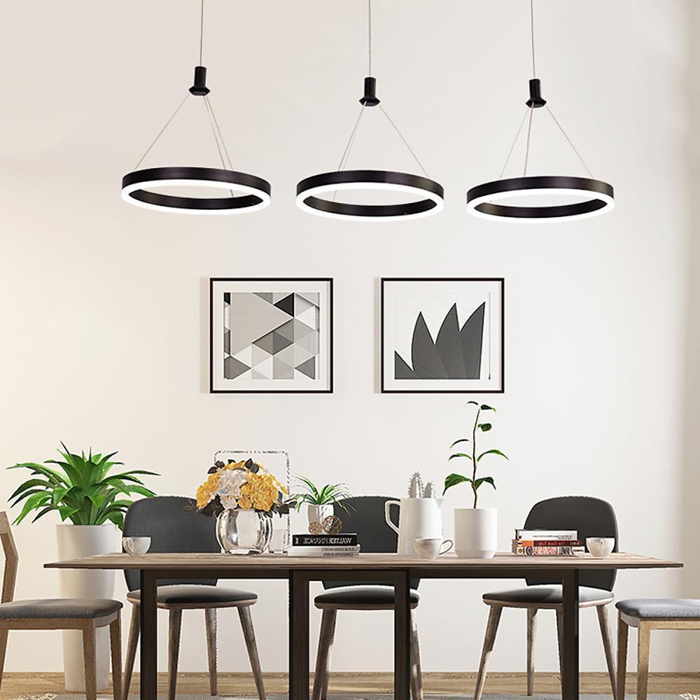 Modern 3 Ring Dimmable LED Chandelier Adjustable Pendant Light for Living Room and Dining Area
