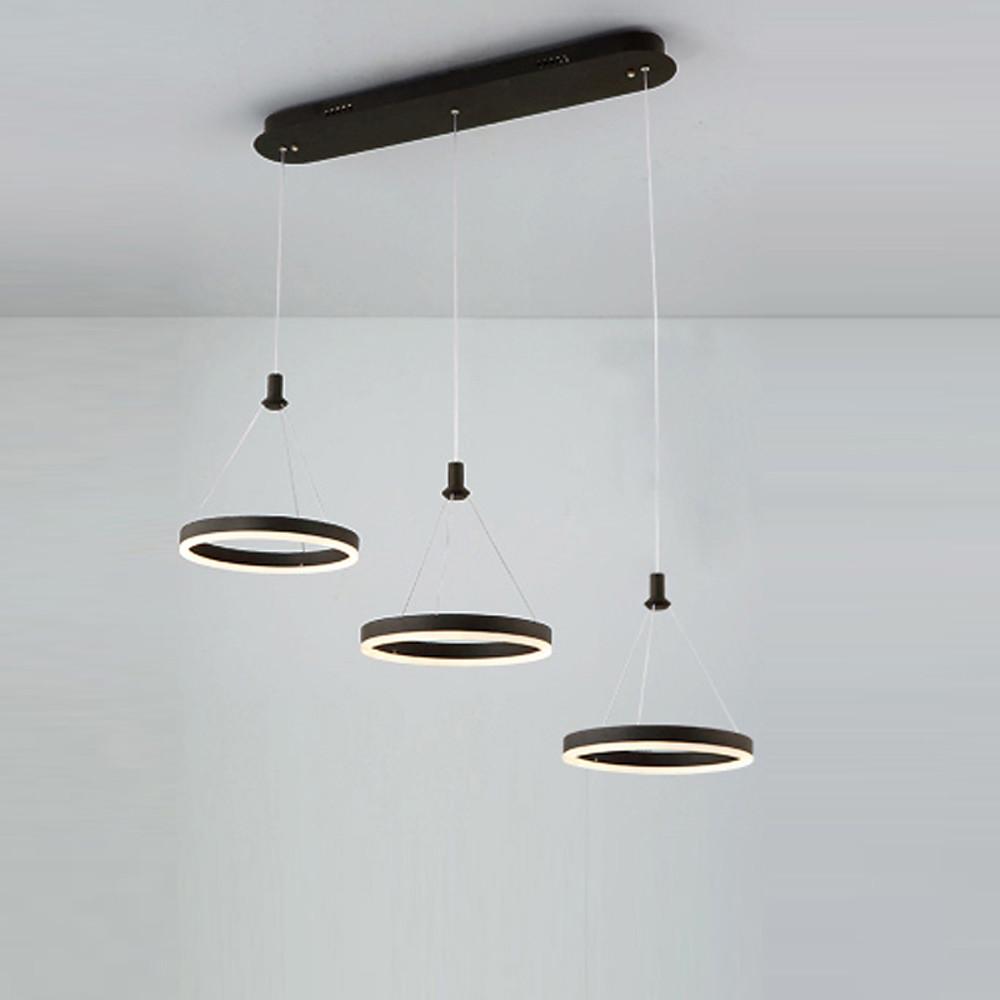 Modern 3 Ring Dimmable LED Chandelier Adjustable Pendant Light for Living Room and Dining Area