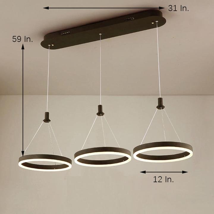 Modern 3 Ring Dimmable LED Chandelier Adjustable Pendant Light for Living Room and Dining Area