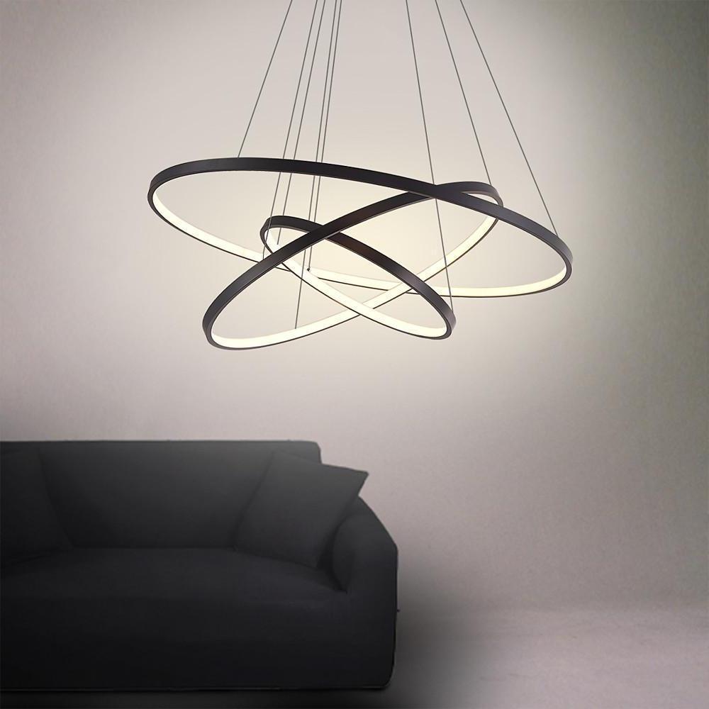 Modern 3 Ring Interweaved Circle LED Pendant Chandelier Adjustable Acrylic Hanging Light Fixture