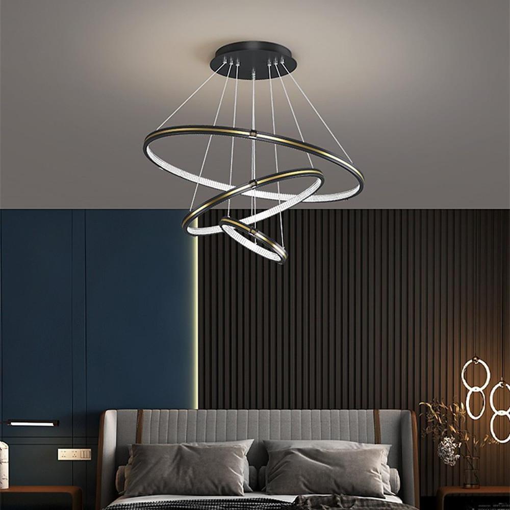 Modern 3 Ring LED Chandelier Adjustable Gold and Black Pendant Ceiling Light