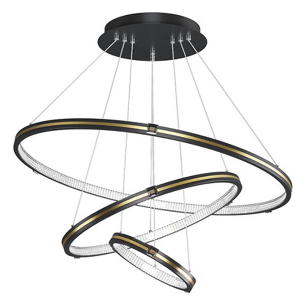 Modern 3 Ring LED Chandelier Adjustable Gold and Black Pendant Ceiling Light