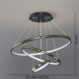 Modern 3 Ring LED Chandelier Adjustable Gold and Black Pendant Ceiling Light