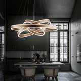 Modern 3 Ring LED Chandelier Adjustable Gold Circle Pendant Light for Foyer and Dining Room