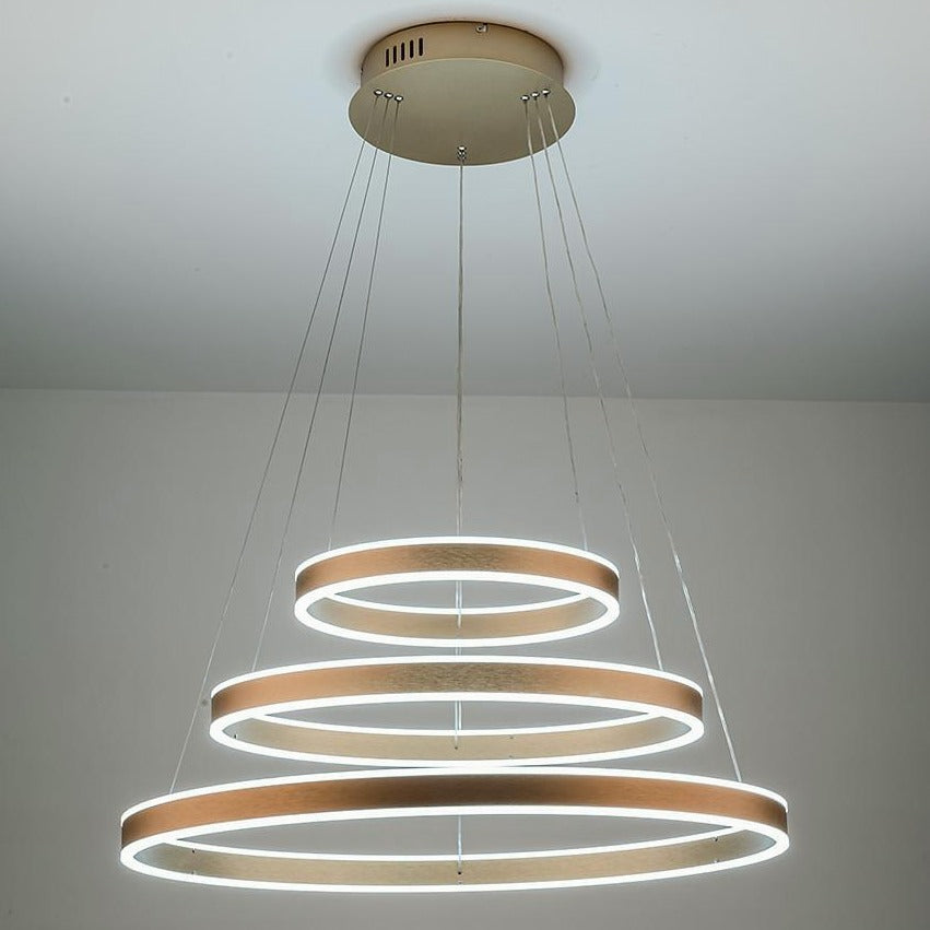 Modern 3 Ring LED Chandelier Adjustable Gold Circle Pendant Light for Foyer and Dining Room