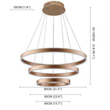 Modern 3 Ring LED Chandelier Adjustable Gold Circle Pendant Light for Foyer and Dining Room