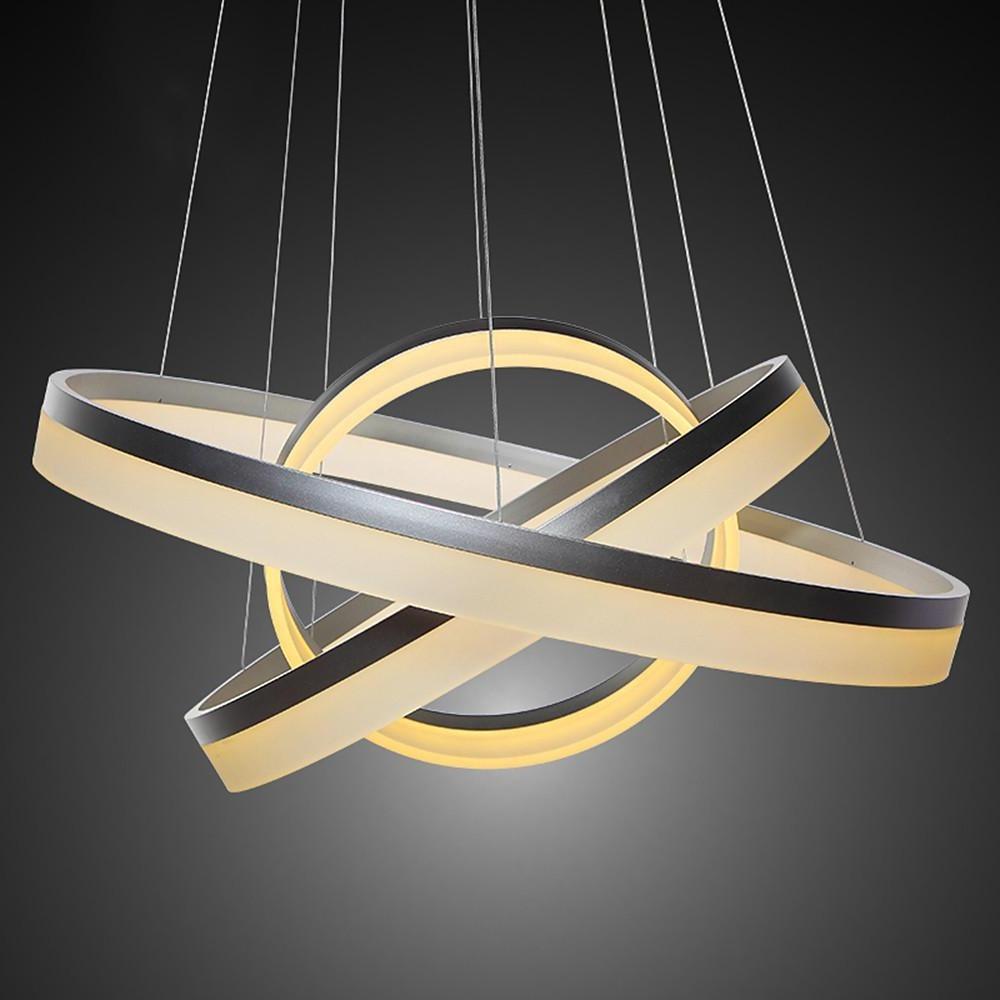 Modern 3 Ring LED Chandelier Dimmable Adjustable Gradated Pendant Ceiling Light Fixture