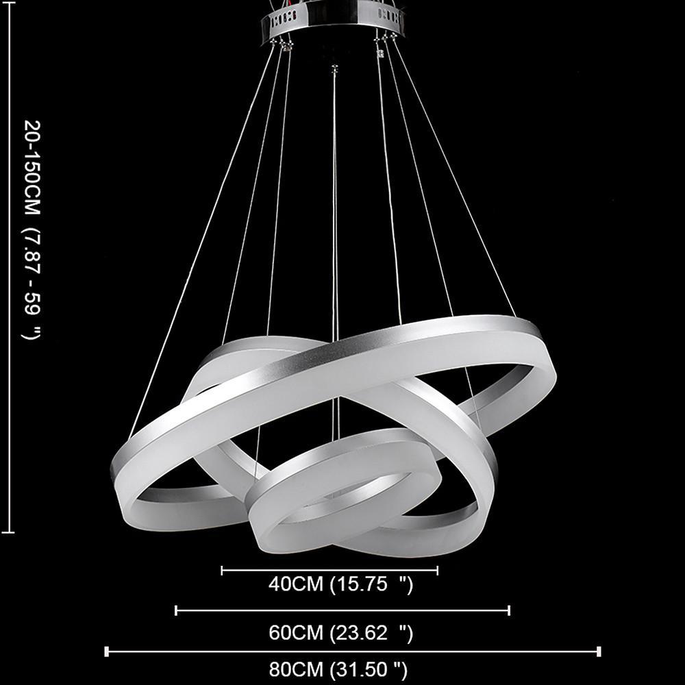 Modern 3 Ring LED Chandelier Dimmable Adjustable Gradated Pendant Ceiling Light Fixture