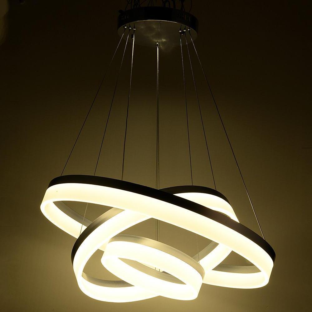 Modern 3 Ring LED Chandelier Dimmable Adjustable Gradated Pendant Ceiling Light Fixture