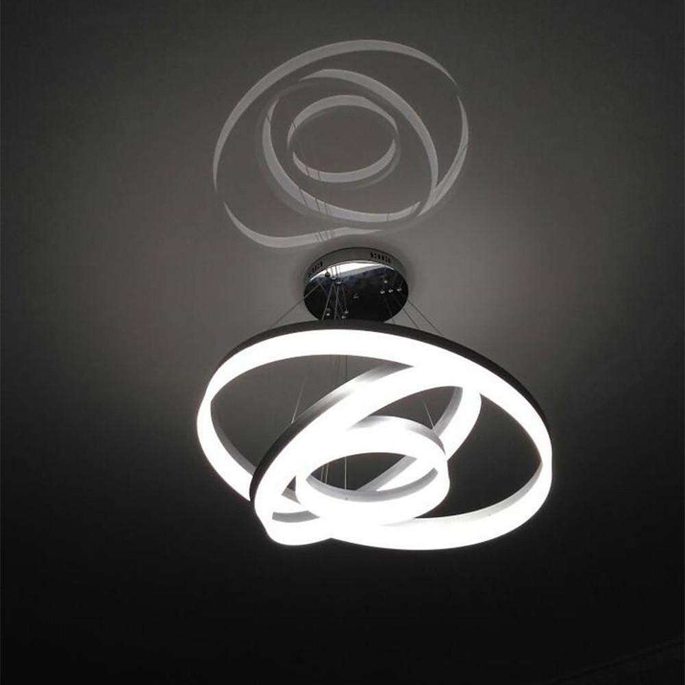 Modern 3 Ring LED Chandelier Dimmable Adjustable Gradated Pendant Ceiling Light Fixture