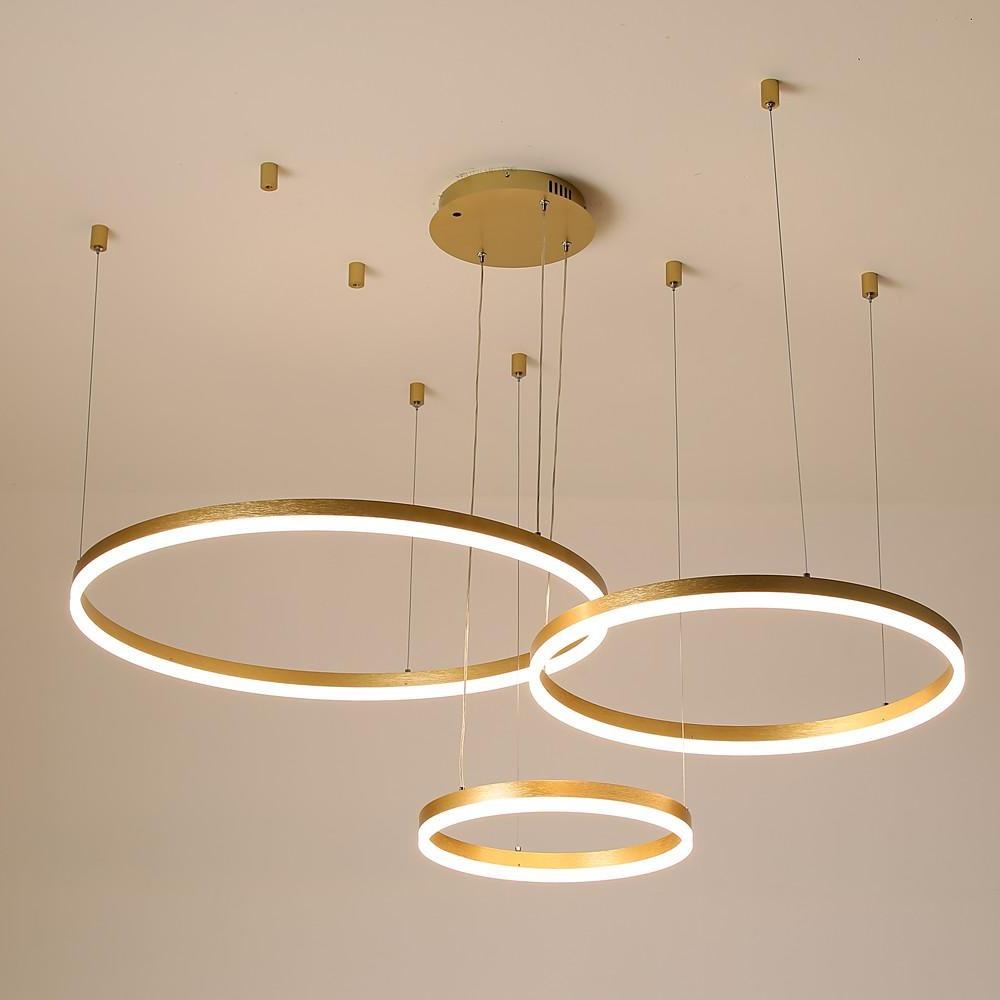 Modern 3 Ring LED Chandelier Dimmable Remote Control Pendant Light for Dining Room