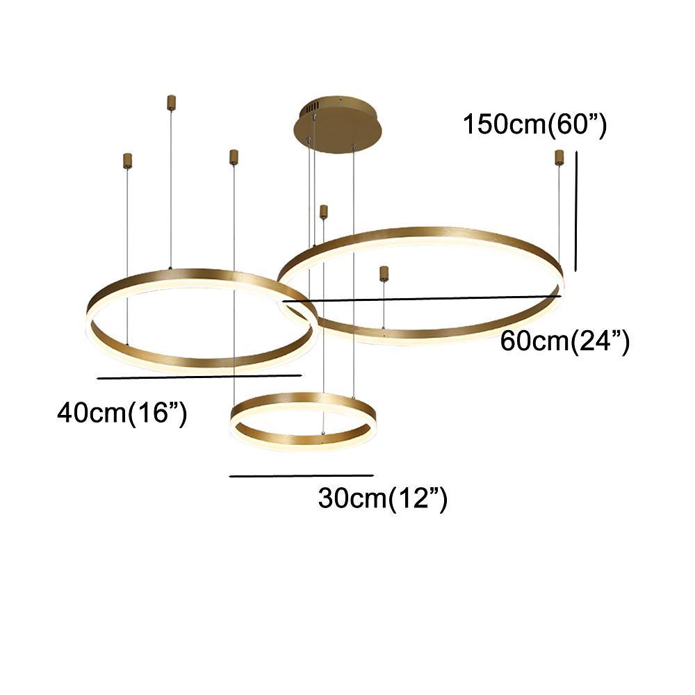 Modern 3 Ring LED Chandelier Dimmable Remote Control Pendant Light for Dining Room