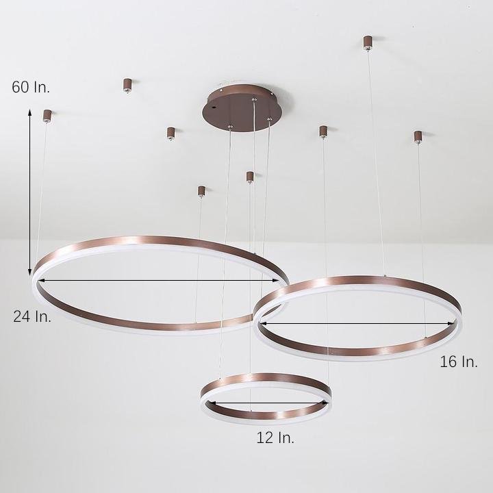 Modern 3 Ring LED Chandelier Dimmable Remote Control Pendant Light for Dining Room