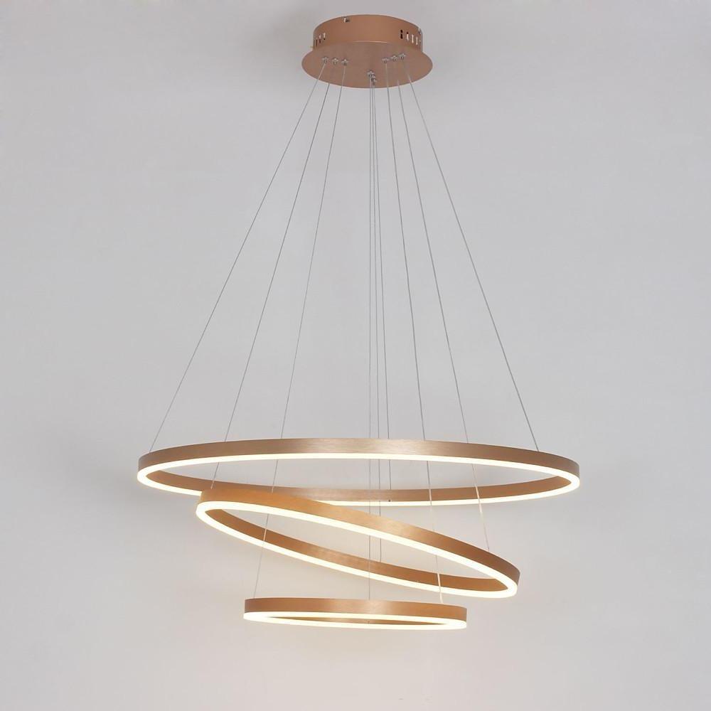 Modern 3 Ring LED Chandelier Gold Metal Pendant Light for Dining Room Dimmable Foyer Fixture