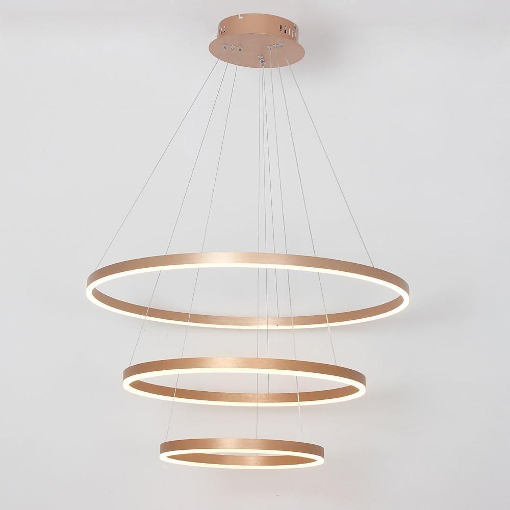 Modern 3 Ring LED Chandelier Gold Metal Pendant Light for Dining Room Dimmable Foyer Fixture