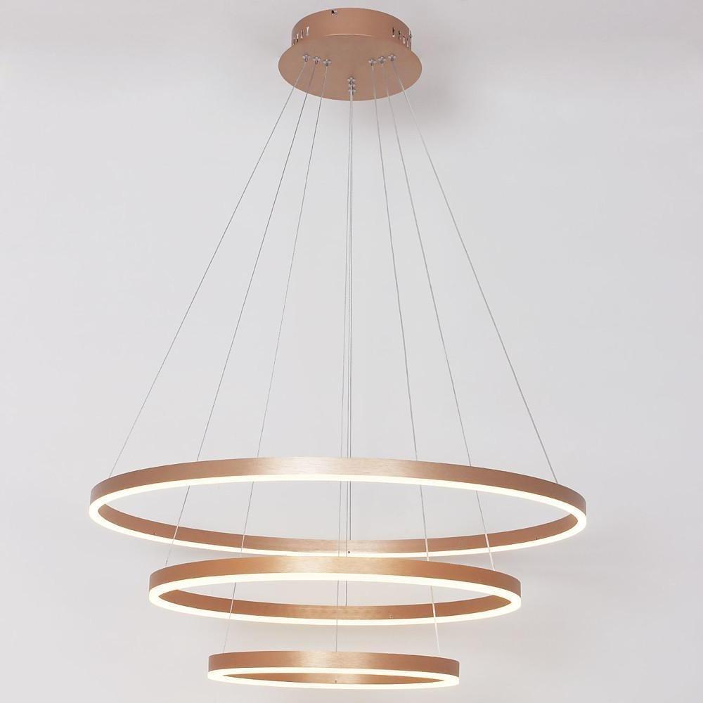Modern 3 Ring LED Chandelier Gold Metal Pendant Light for Dining Room Dimmable Foyer Fixture