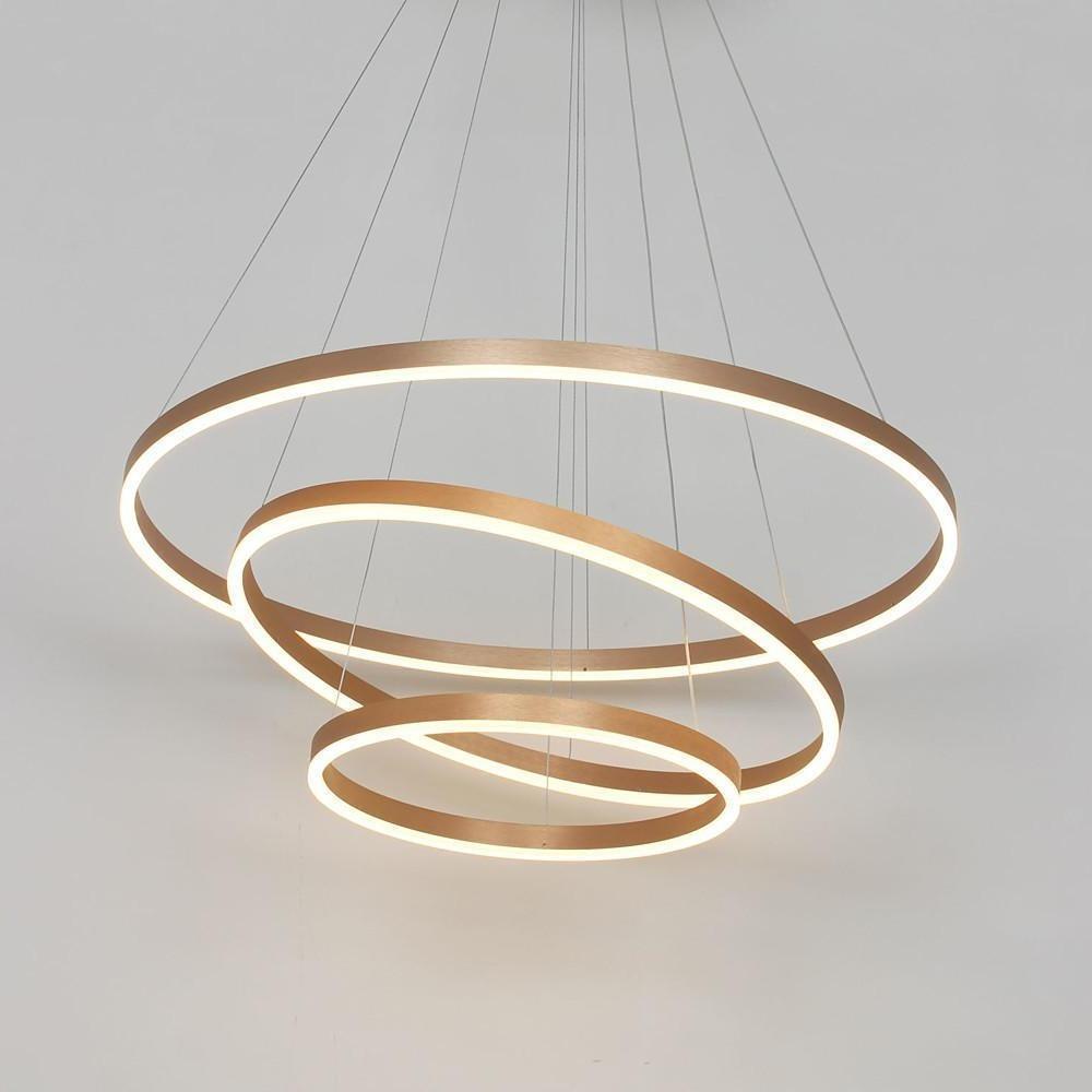 Modern 3 Ring LED Chandelier Gold Metal Pendant Light for Dining Room Dimmable Foyer Fixture