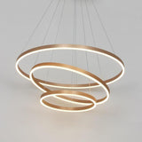 Modern 3 Ring LED Chandelier Gold Metal Pendant Light for Dining Room Dimmable Foyer Fixture