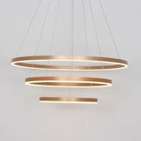 Modern 3 Ring LED Chandelier Gold Metal Pendant Light for Dining Room Dimmable Foyer Fixture