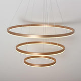 Modern 3 Ring LED Chandelier Gold Metal Pendant Light for Dining Room Dimmable Foyer Fixture