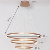 Modern 3 Ring LED Chandelier Gold Metal Pendant Light for Dining Room Dimmable Foyer Fixture