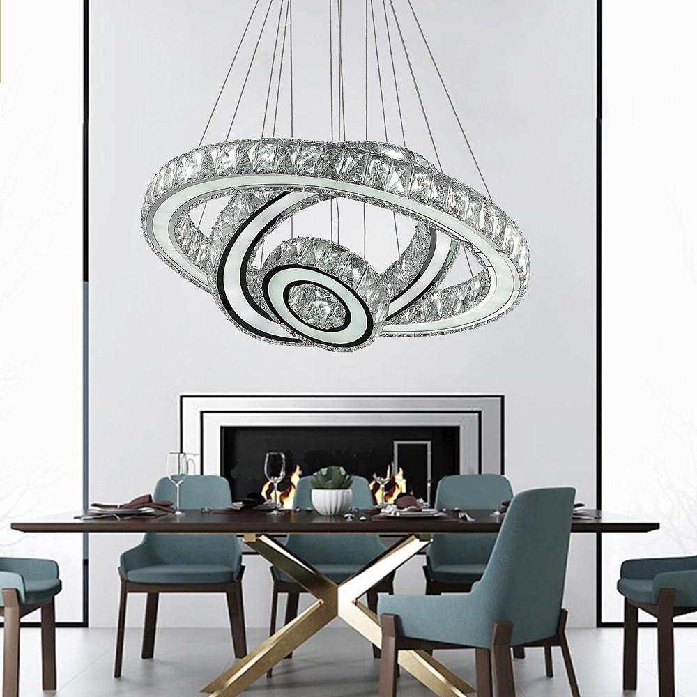 Modern 3 Ring LED Crystal Chandelier Silver Electroplated Pendant Light