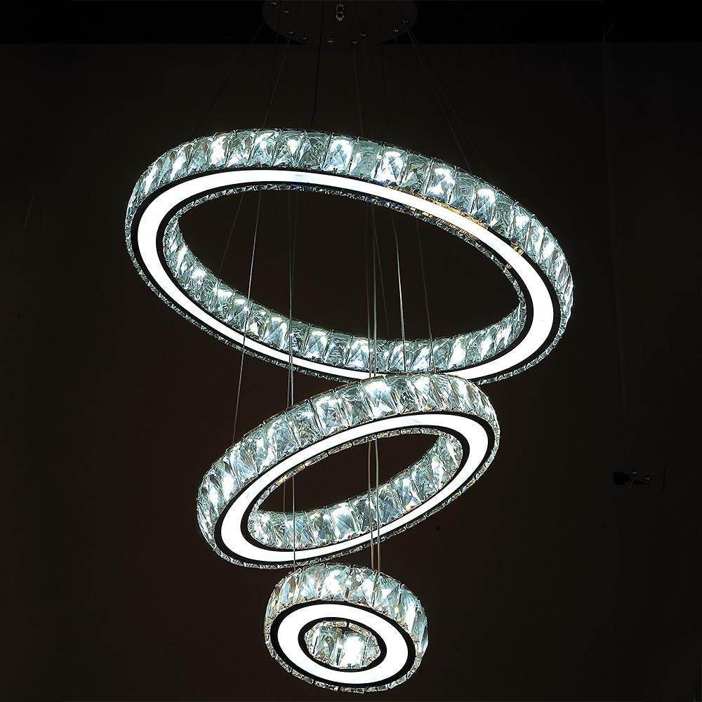 Modern 3 Ring LED Crystal Chandelier Silver Electroplated Pendant Light