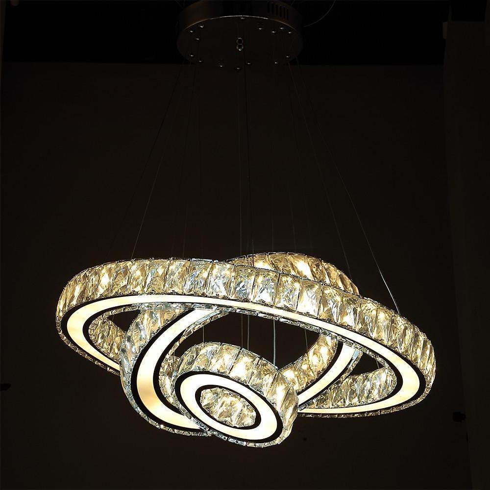 Modern 3 Ring LED Crystal Chandelier Silver Electroplated Pendant Light