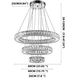 Modern 3 Ring LED Crystal Chandelier Silver Electroplated Pendant Light