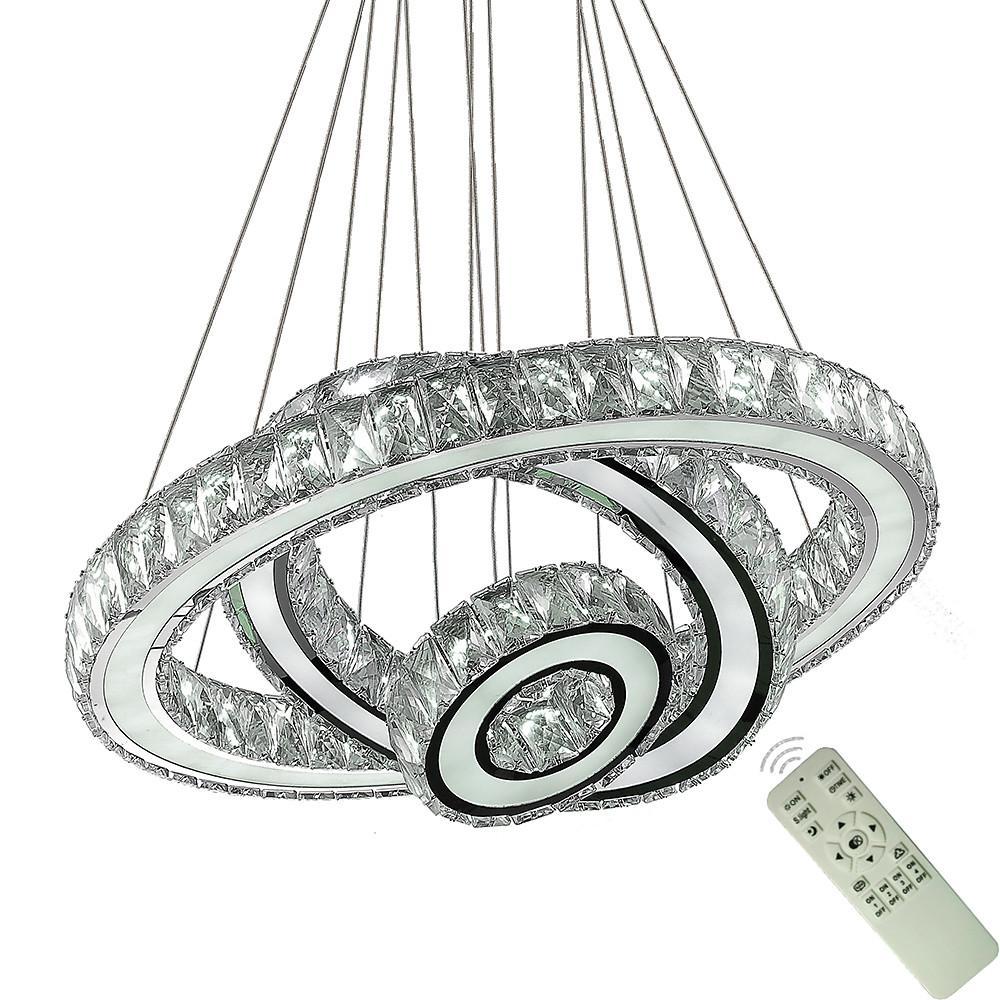 Modern 3 Ring LED Crystal Chandelier Silver Electroplated Pendant Light