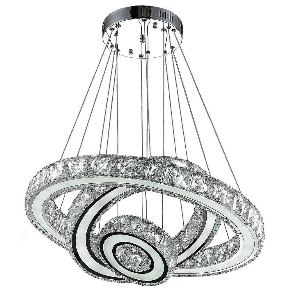 Modern 3 Ring LED Crystal Chandelier Silver Electroplated Pendant Light
